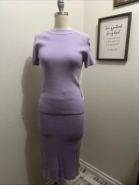 Ribbed Midi Skirt and Top Set in Lilac